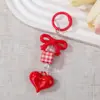 Llavero Colgante de Corazón con Lazo a Cuadros Estilo Coreano y Japonés Abalorio DIY Clip de Resorte Cadena para Bolso Teléfono Accesorio