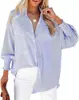 Camisa de Manga Larga Rayada Holgada Casual para Mujer Nueva con Bolsillo Top Transfronteriza Europea y Americana Amazon Aliexpress