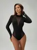 Macacão Feminino Sexy Slim-fitting de Malha Transparente com Gola Alta Pequena, Manga Longa, Lançamento Outono 2026, Transfronteiriço Europeu e Americano Amazon