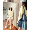Elegante Suéter de Punto Patchwork Falso de Dos Piezas con Cuello en V para Mujer, Estilo Coreano de Otoño Ajustado Casual
