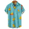 Camisa Nueva Europea y Americana Transfronteriza Pato Amarillo Impresión Digital 3D Casual Hawaiana de Manga Corta con Cuello