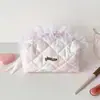 Estuche Quilt Estilo Coreano para Estudiantes, Bolsa de Almacenamiento de Papelería de Gran Capacidad, Bolsa de Maquillaje de Almacenamiento de Alta Estética con Borde de Encaje