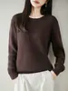 Suéter de Tricô Gola Redonda Costela Sete Pontos Algodão Puro Manga Longa Cor Sólida Camisa Base Top para Mulheres - Coleção Outono/Inverno 2026