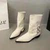 Botas de Moda Estilo Caballero Punta Fina, Botines, Botas de Mujer 2026, Hebilla Pequeña, Tacón Grueso, Botas de Media Caña Primavera y Otoño, Estilo Nuevo