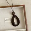 Collar Largo de Cuerda Trenzada con Colgante de Madera Color Café Geométrico para Mujer, Sencillo de Moda Tendencia Personalidad Versátil Gargantilla Cadena de Suéter
