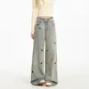 Jeans Divertido Bordado com Filhote Tendência Retro Americano Oversized Lavado Solto Calça Combinando para Casal