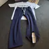 Calça Masculina Diagonal Branca-Cinza Cortada Curva Estilo Preguiçoso Relaxado Esportiva Americana Moletom Solta Reta Casual Longa