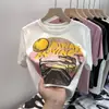Camiseta de Manga Curta para Mulheres, Novo Estilo de Verão, Estilo College, Algodão Puro, Retrô Americano, Ajuste Slim, Estilo Curto, Top Elegante que Marca a Cintura