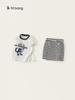 Roupa Infantil Youbao Terno para Meninos Verão Camiseta Casual Estampada com Desenho Animado Shorts Casuais Listrados para Crianças Conjunto de Duas Peças