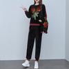 Traje de Moda para Mamá Terciopelo Dorado Primavera y Otoño Ropa Deportiva Conjunto de Tres Piezas Suéter Elegante de Pierna Ancha Ropa de Otoño para Mujeres de Mediana Edad y Mayores