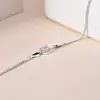 Pulsera Redonda de Plata de Ley S925 con Diamante Individual para Mujer, Lujo Accesible, Moderna, Sencilla y Versátil, Pulsera de Diamante con Forma de Corazón, Regalo para el Día de San Valentín Chino