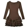 92% algodón, 8% elastanoDiseño de volantes multicapa estilo ballet para ceñir la cintura, vestido tipo capullo de flor para mujer, vestido corto de manga larga