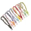 Correa de tela plisada para teléfono, pulsera de cuadros estilo coreano, llavero, accesorio de cadena para teléfono color macarrón