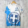 Camiseta Impresa en 3D con Bandera y Emblema Nacional de Grecia Patrón con Forma de Escudo de la República Helénica Camiseta de Moda para Hombre