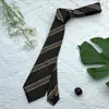 Corbata Rayada Café Estilo Retro Color de Contraste Verde Hecho a Mano Antiguo Vintage Casual Combinable Moderno Camisa Marrón