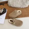 Pantuflas tipo Mula de Estilo Coreano sin Cordones con Plataforma y Felpa para Mujer Moda Otoño/Invierno Suela Gruesa Correa con Hebilla Punta Cerrada