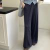 Pantalones Casuales de Lana 100% para Mujer con Cintura Elástica Básica Estilo Old Money, Nueva Moda Simple para Principios de Otoño, Pantalones Largos Rectos de Pierna Ancha