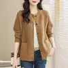 Nuevo cárdigan de punto transfronterizo para primavera y otoño para mujer, holgado y casual, elegante chaqueta suéter de cuello redondo