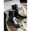 Botas de Boxe Versáteis Retrô para Mulheres Verão 2025 Novas Botas Estilo Britânico Sola Grossa Botas de Treinamento Moral Botas Curtas de Cano Médio