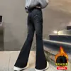 Nuevos Pantalones Vaqueros de Invierno para Niñas con Forro de Terciopelo, Pantalones Gruesos de Pierna Ancha para Niñas Grandes, Pantalones Coreanos Desgastados con Estrellas de Cinco Puntas para Niñas