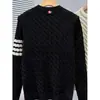 Marca de Tendencia Old Money Estilo Europeo Otoño Invierno Suéter para Hombre Tejido de Canalé Rayas de Cuatro Barras Casual Cuello Redondo Suéter de Punto