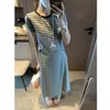 Vestido T-shirt Mochie Estilo Simples Uso Diário Relaxado Cor Contrastante Listrado Design Torcido Mq1520