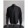 Camiseta de manga larga estilo americano con cuello Henry para hombre, nueva tendencia de principios de otoño para jóvenes, top holgado versátil para hombre al por mayor