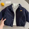 Jaqueta de Algodão Infantil 2025 Inverno Meninos Tendência Casaco Acolchoado Bebê Criança Pequena Camada Dupla Algodão Gola Reversível Jaqueta Baseball
