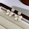 Brincos de pérolas com laço doce francês, design de nicho feminino, requintados, de alta qualidade, todos os tipos de brincos de diamante pequenos e completos