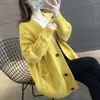 Suéter de Cor Sólida Simples e Elegante Versátil Casaco Feminino Outono e Inverno Estilo Coreano Cardigan de Tricô Engrossado Solto Emagrecedor