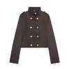 Diseño de moda otoño nuevo estilo europeo y americano para mujer, chaqueta versátil de manga larga con cuello alto, doble botonadura, corta, ajustada