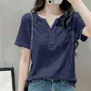 2026 Verano Nuevo Morado Holgado Adelgazante Versátil Top para Mujer Elegante Gama Alta Manga Corta Camiseta A12980