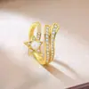Anillo Cometa, Anillo de Meteoro de Moda Incrustado de Diamantes, Chapado en Oro de 18 Quilates, Versátil Anillo Índice con Gema de Ópalo Imitación para Mujer
