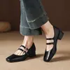 Sapatos Mary Jane de Novo Estilo com Tiras Duplas, Bico Quadrado, Boca Rasa, Sapatos de Primavera e Outono de Solado Único, Salto Bloco, Sapatos Profissionais Femininos, Tamanhos 32-43
