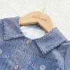 Chaqueta de mezclilla de manga larga con solapa retro para primavera y otoño 2025 para niñas, traje de falda plisada, conjunto de dos piezas a la moda