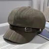 Nuevo Sombrero Octogonal de Algodón y Lino Estilo Británico para Mujer Primavera Otoño Decoración de Hebilla de Cuero Retro Hace que la Cara Parezca Más Pequeña Transpirable Protección Solar Gorra de Boina