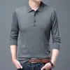 Outono 2025 Novo Estilo Camisa Polo Cor Sólida Manga Longa Gola Reversível Suéter de Malha Camisa Básica Casual Slim Fit Roupa Masculina