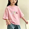 Camiseta de Algodão Puro Moda Verão para Meninas, Crianças e Estudantes, Top Estiloso Soltinho Tendência