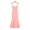 Vestido de Doble Tirante para Mujer Verano Rosa Cintura Ajustada Falda Adelgazante Estilo Deseo Puro Sexy Cadera Cola de Pez Falda Larga