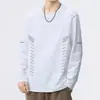 Camisa básica versátil de cor sólida para homens no outono 2026, camiseta solta de gola redonda e manga longa, top casual estiloso