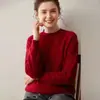 26 Nuevo Jersey de Punto de Cachemira Rojo Otoño/Invierno, Camiseta Base de Cuello Redondo para Mujer de Manga Larga, Versátil, Suave, Agradable para la Piel y Cálido