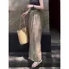 Calça Pantalona de Algodão e Linho com Design Marrom para Mulheres Verão 2026 Nova Moda Simples Cintura Alta