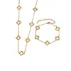 Conjunto de Collar y Pulsera de Acero Inoxidable Hueco de Cuatro Hojas de Nuevo Estilo Transfronterizo para Mujer, Conjunto de Cuatro Hojas de Moda y Versátil al por Mayor