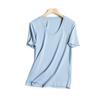2025 Nova Camiseta Feminina Slim Simples de Algodão Puro Algodão Mercerizado Duplo 80 Fios Gola Redonda Gola V Branca t