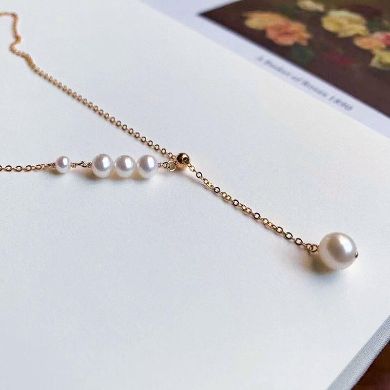 天然大小淡水珍珠锁骨链女简约可调节Y字项链女小众