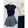 Camiseta Base de Punto de Manga Corta Casual de Verano para Mujer con Cuello Polo Europeo y Mangas Raglán, Delgada, Hombro Normal