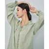 Camisa de Renda Franzida Estilo Francês Vintage para Mulheres, Novo Modelo Primavera Antecipada 2026, Gola Alta, Manga Longa, Top Casual Versátil Emagrecedor