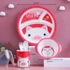 Set de Vajilla Infantil de Fibra de Bambú Dibujo Animado Creativo Plato Dividido Bol para Cena Taza de Agua Cuchara Tenedor Vajilla Juego de Cinco Piezas