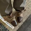 Botas vaqueras de lona Chuyuji con patchwork y cordones, con plataforma interior, botines cortos color marrón Maillard para mujer, modelo nuevo 2026