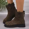 Botas de moda de talla grande para mujer de comercio exterior europeo y americano, estampado de leopardo transfronterizo, cremallera trasera, botines casuales de cuero tipo caballero Martin, elegantes